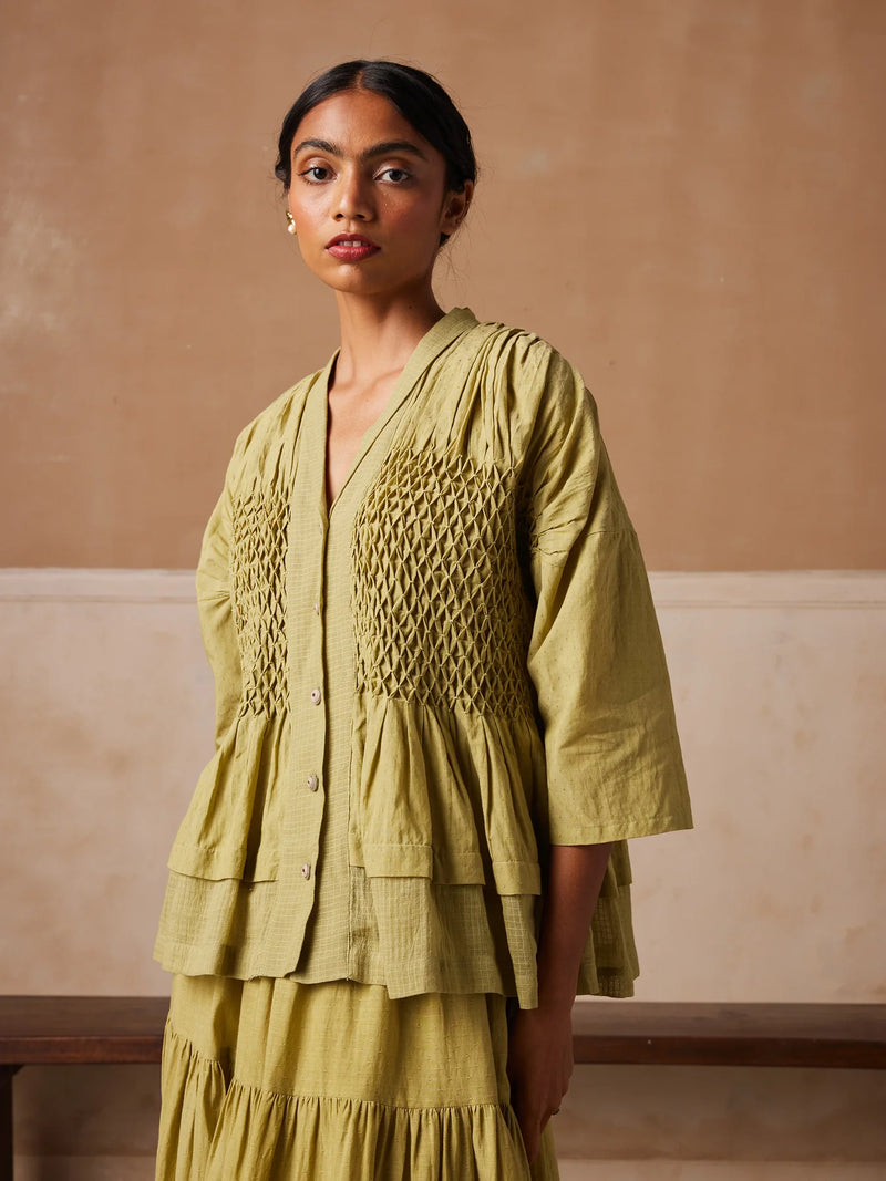 Jade top-Lime green cotton by CORD for women in Singapore