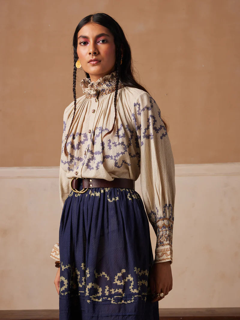 Farmer Set-Indigo-Ivory Spiral cotton by CORD for women in Singapore