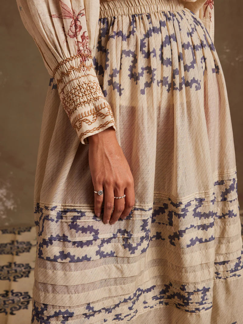 Pintuck Skirt-Ivory Spiral cotton by CORD for women in Singapore