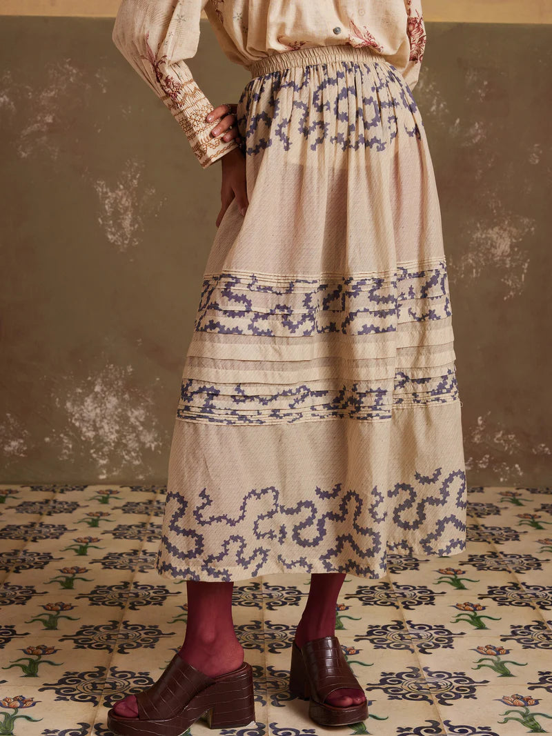 Pintuck Skirt-Ivory Spiral cotton by CORD for women in Singapore