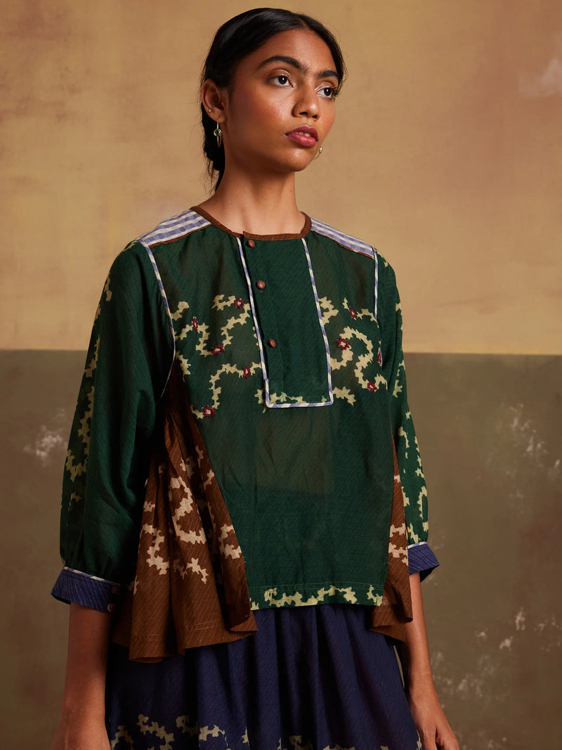 Maison top-Tan-Emerald Spiral cotton by CORD for women in Singapore