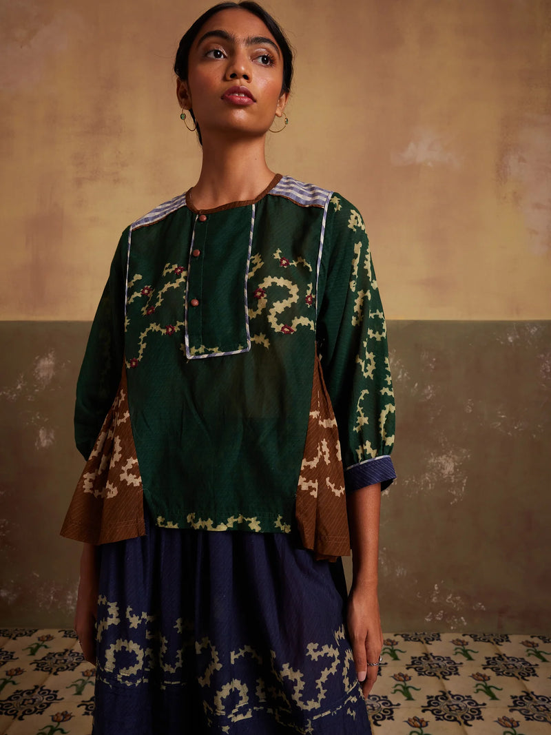 Maison top-Tan-Emerald Spiral cotton by CORD for women in Singapore