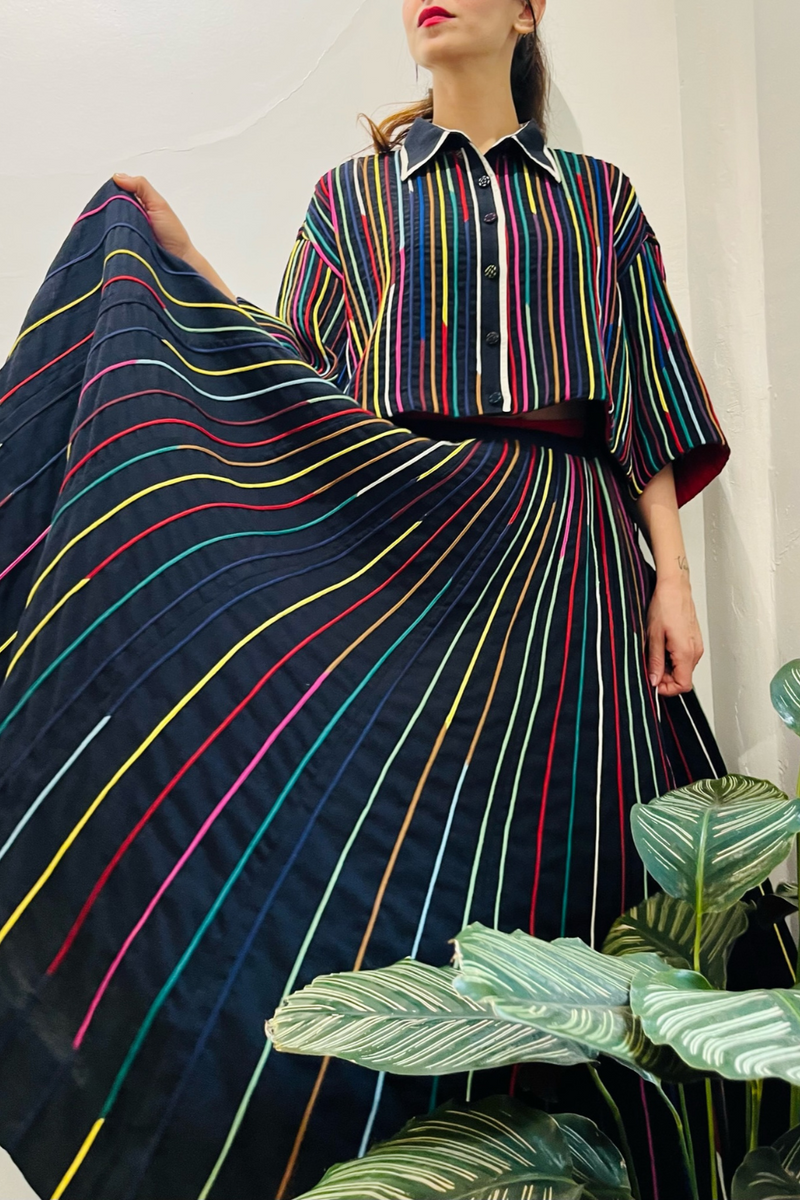 Cord Skirt + Cord Shrey Shirt cotton by Ka-Sha in multi color for women in Singapore