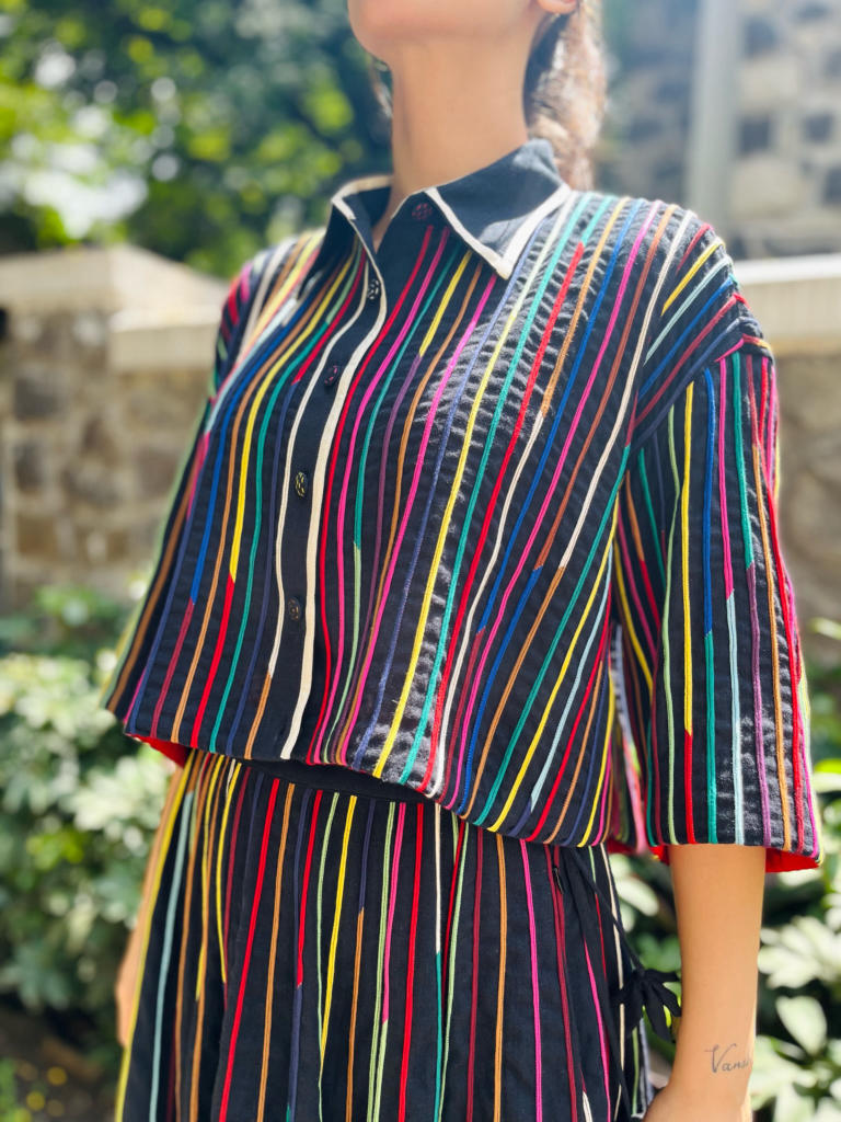 Cord Skirt + Cord Shrey Shirt cotton by Ka-Sha in multi color for women in Singapore