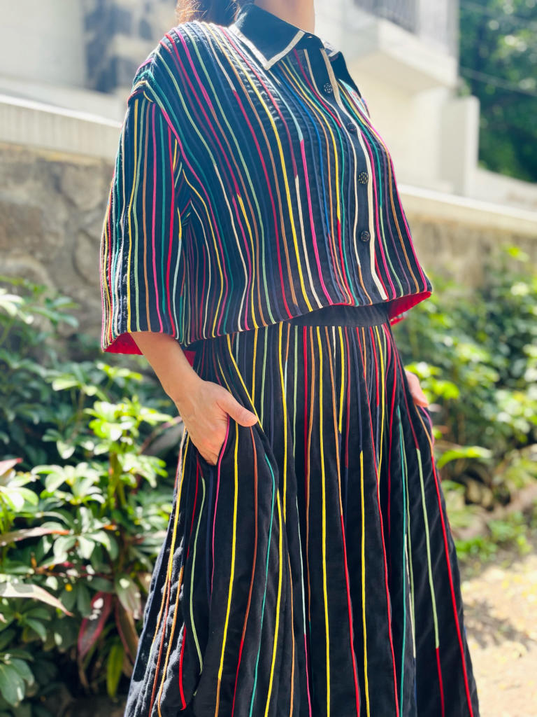 Cord Skirt + Cord Shrey Shirt cotton by Ka-Sha in multi color for women in Singapore