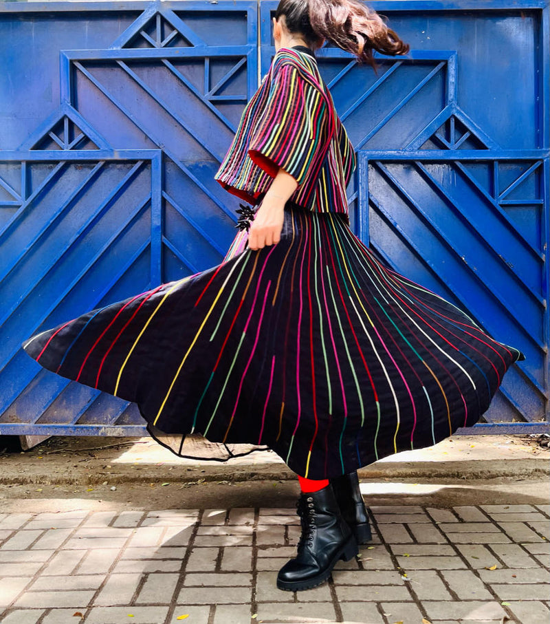 Cord Skirt + Cord Shrey Shirt cotton by Ka-Sha in multi color for women in Singapore