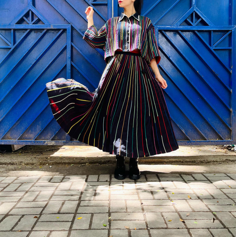 Cord Skirt + Cord Shrey Shirt cotton by Ka-Sha in multi color for women in Singapore
