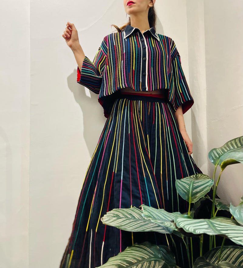 Cord Skirt + Cord Shrey Shirt cotton by Ka-Sha in multi color for women in Singapore