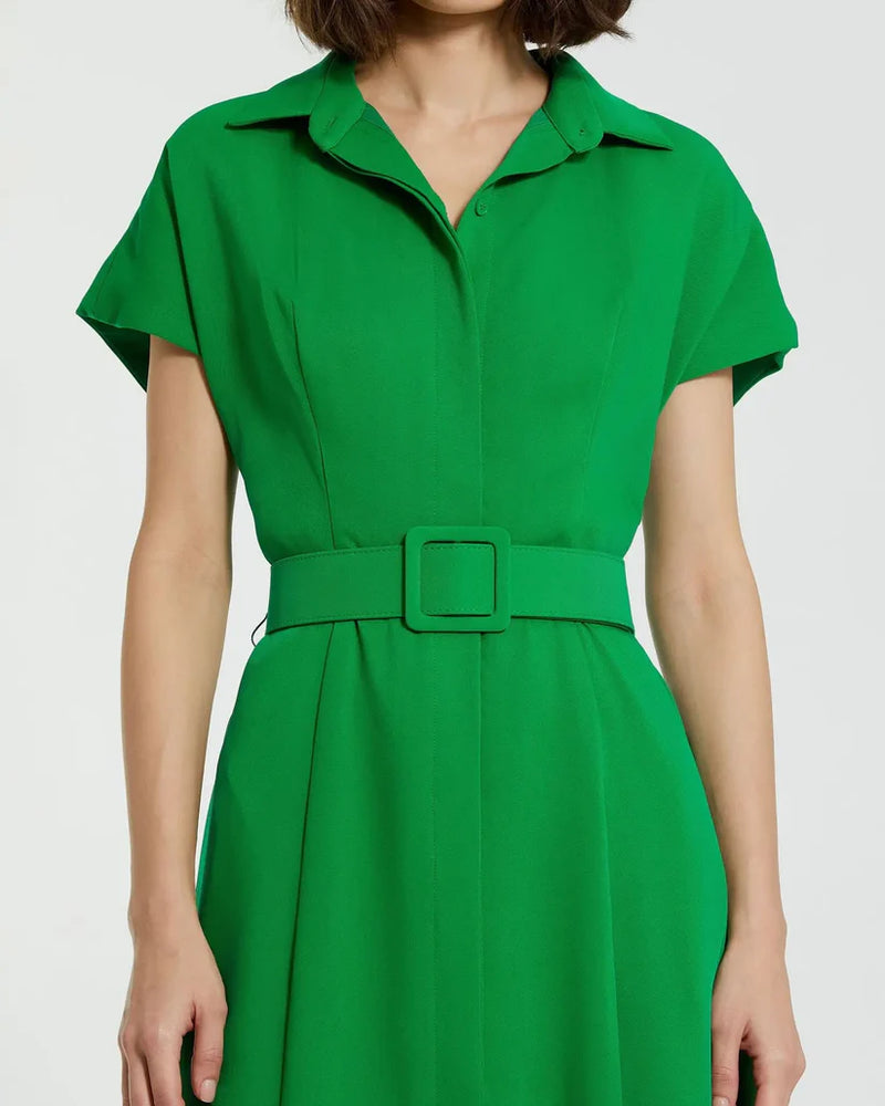 21000-Midi Dress With Belt-Spring Green by Mac Duggal in green color for women in Singapore