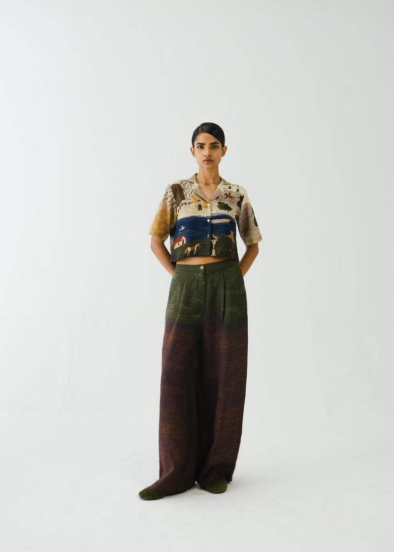 Crop Set-Village Print linen by CORD for women in Singapore