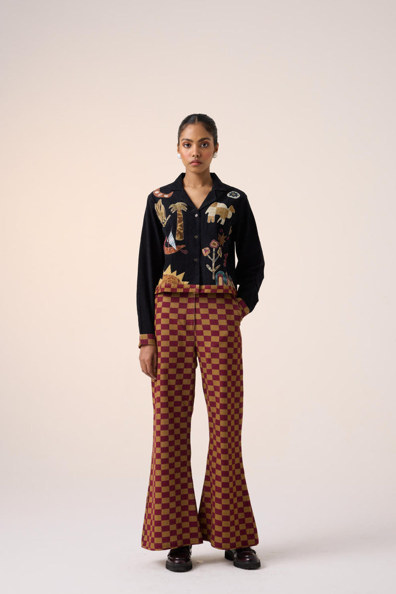 CROP SET-BLACK JUNGLE APPLIQUE corduroy by CORD for women in Singapore