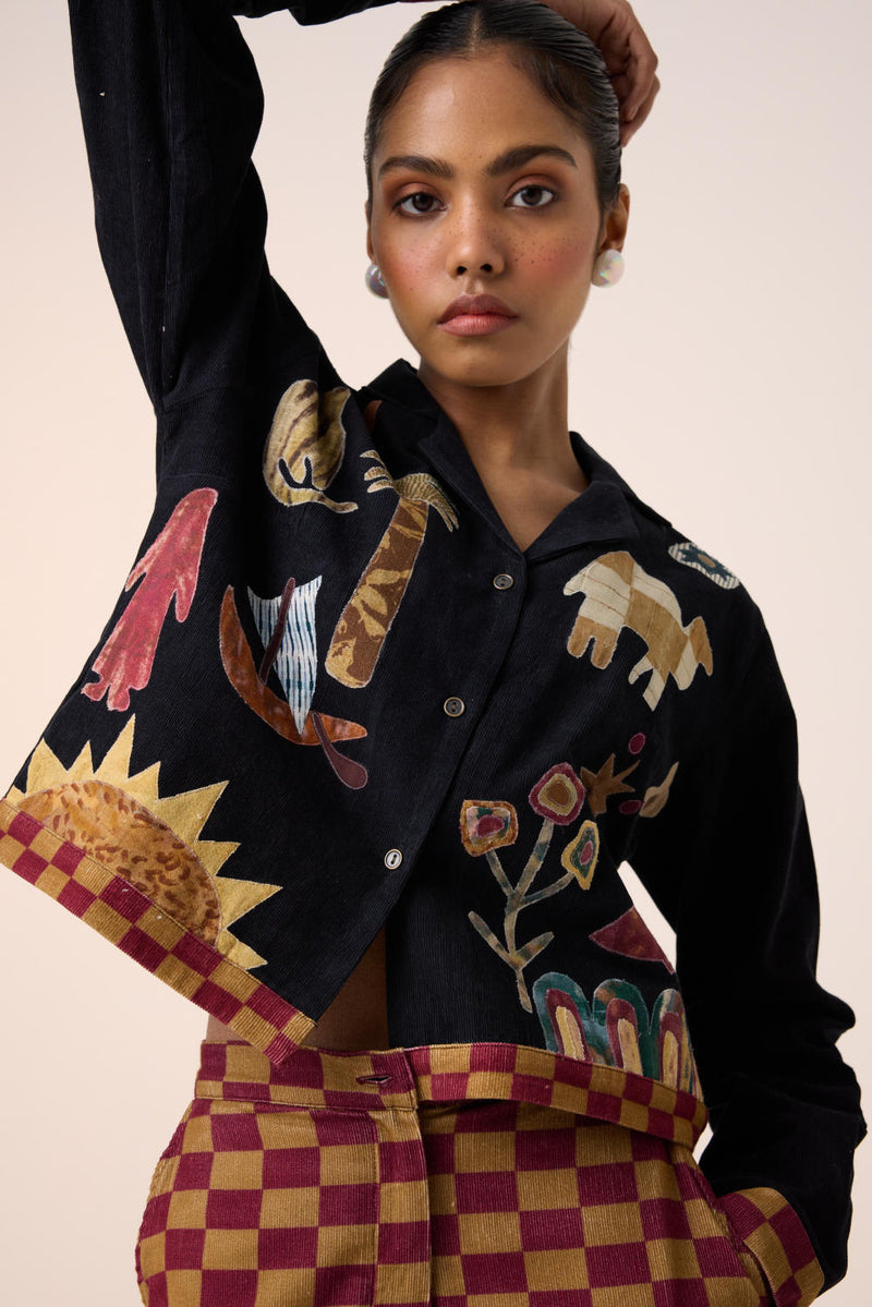 CROP SET-BLACK JUNGLE APPLIQUE corduroy by CORD for women in Singapore