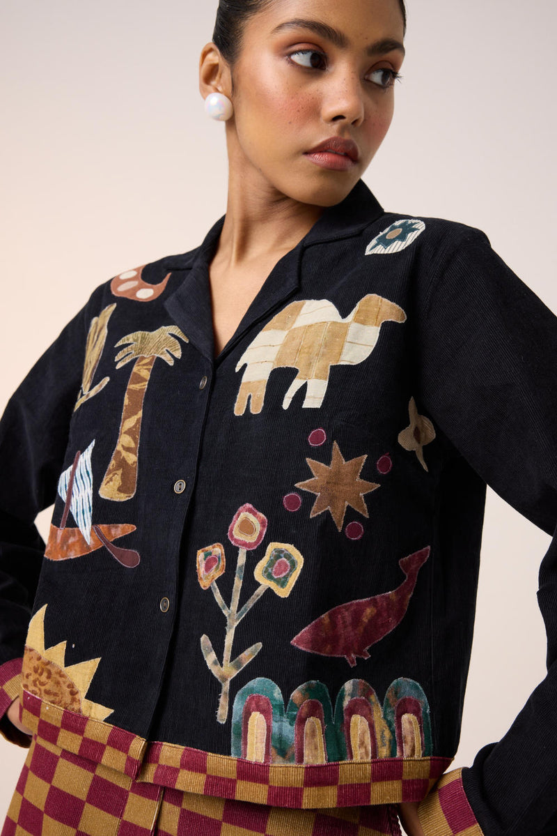 CROP SET-BLACK JUNGLE APPLIQUE corduroy by CORD for women in Singapore
