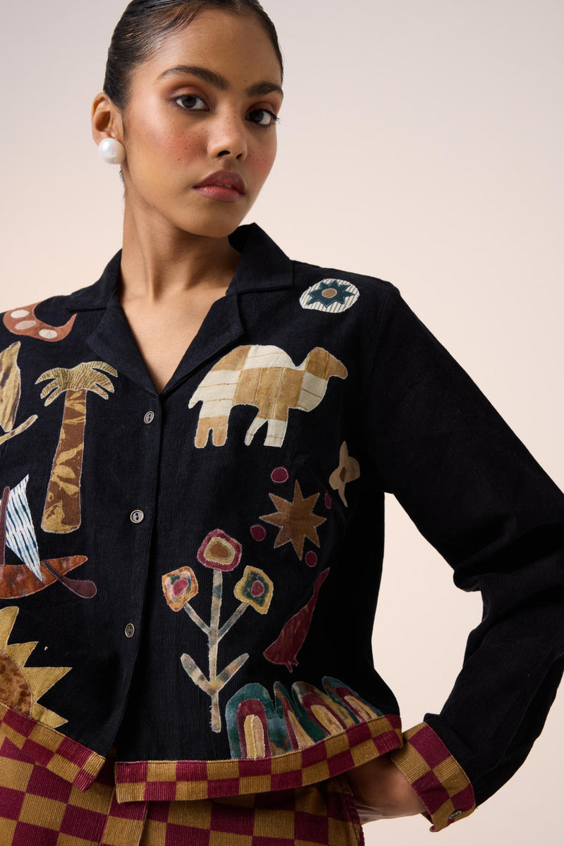 CROP SET-BLACK JUNGLE APPLIQUE corduroy by CORD for women in Singapore