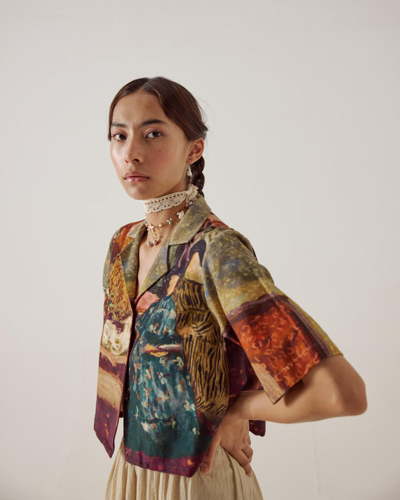 Crop Shirt -High Tea cotton by CORD in multi for women in Singapore