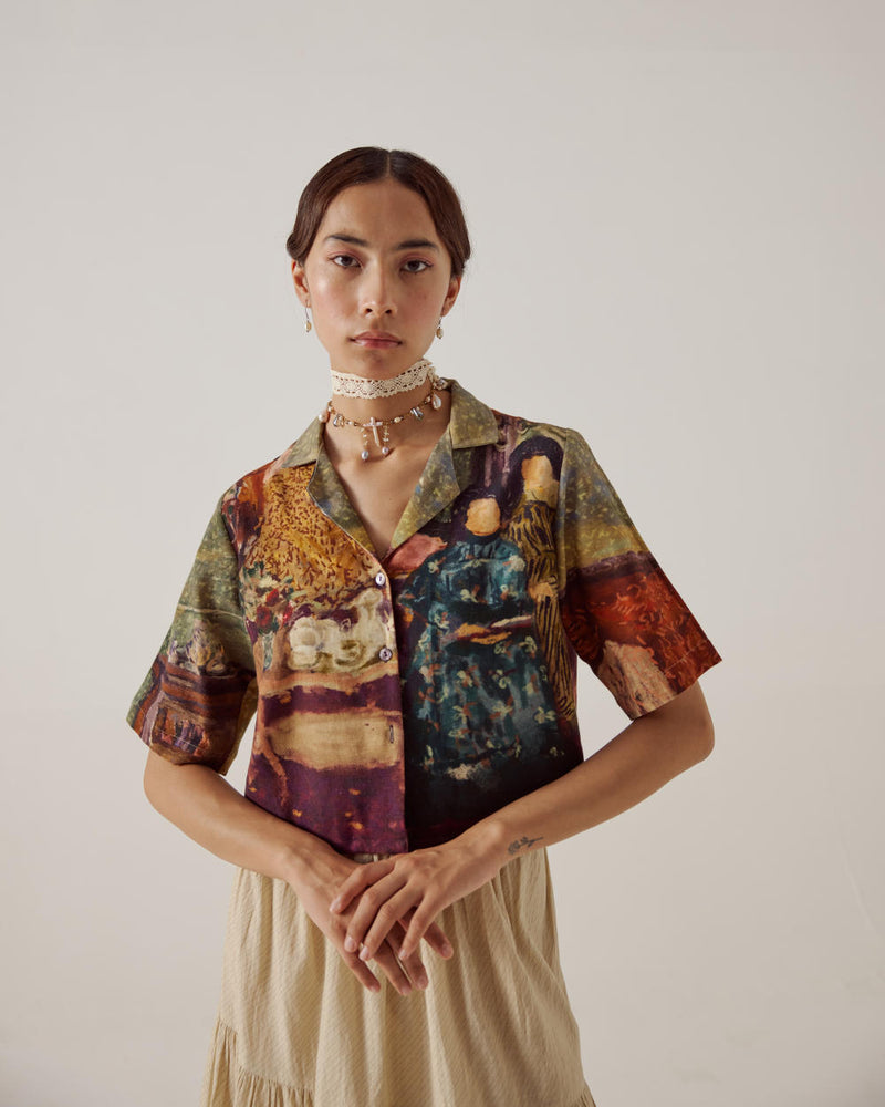 Crop Shirt -High Tea cotton by CORD in multi for women in Singapore