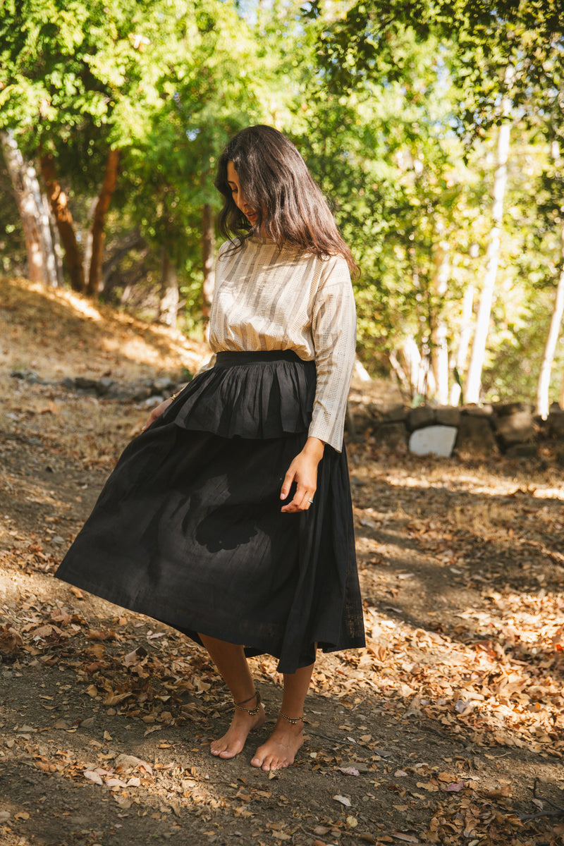 Crow Feather Skirt Tie Up Frill cotton by World of Crow in black color for women in Singapore
