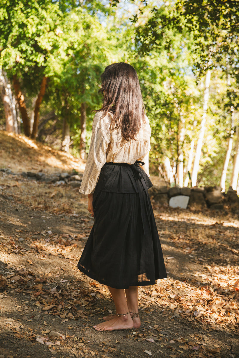 Crow Feather Skirt Tie Up Frill cotton by World of Crow in black color for women in Singapore