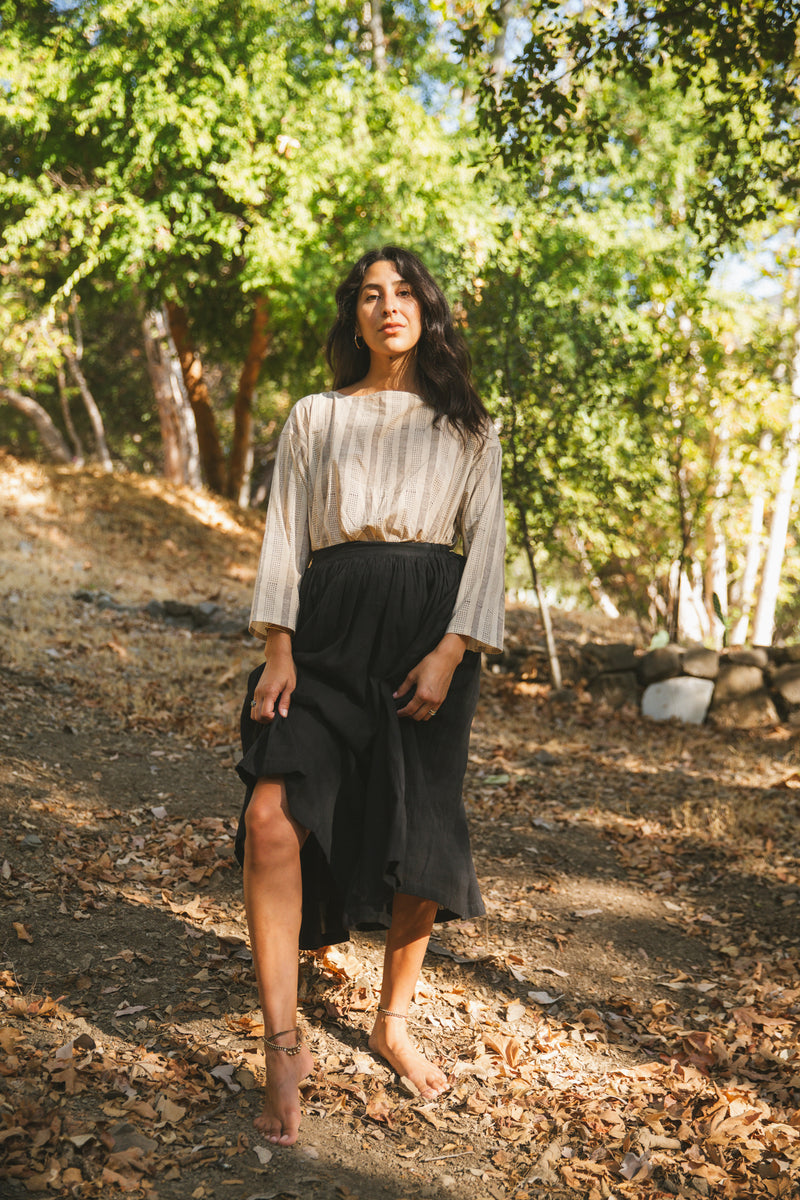 Crow Feather Skirt Tie Up Frill cotton by World of Crow in black color for women in Singapore