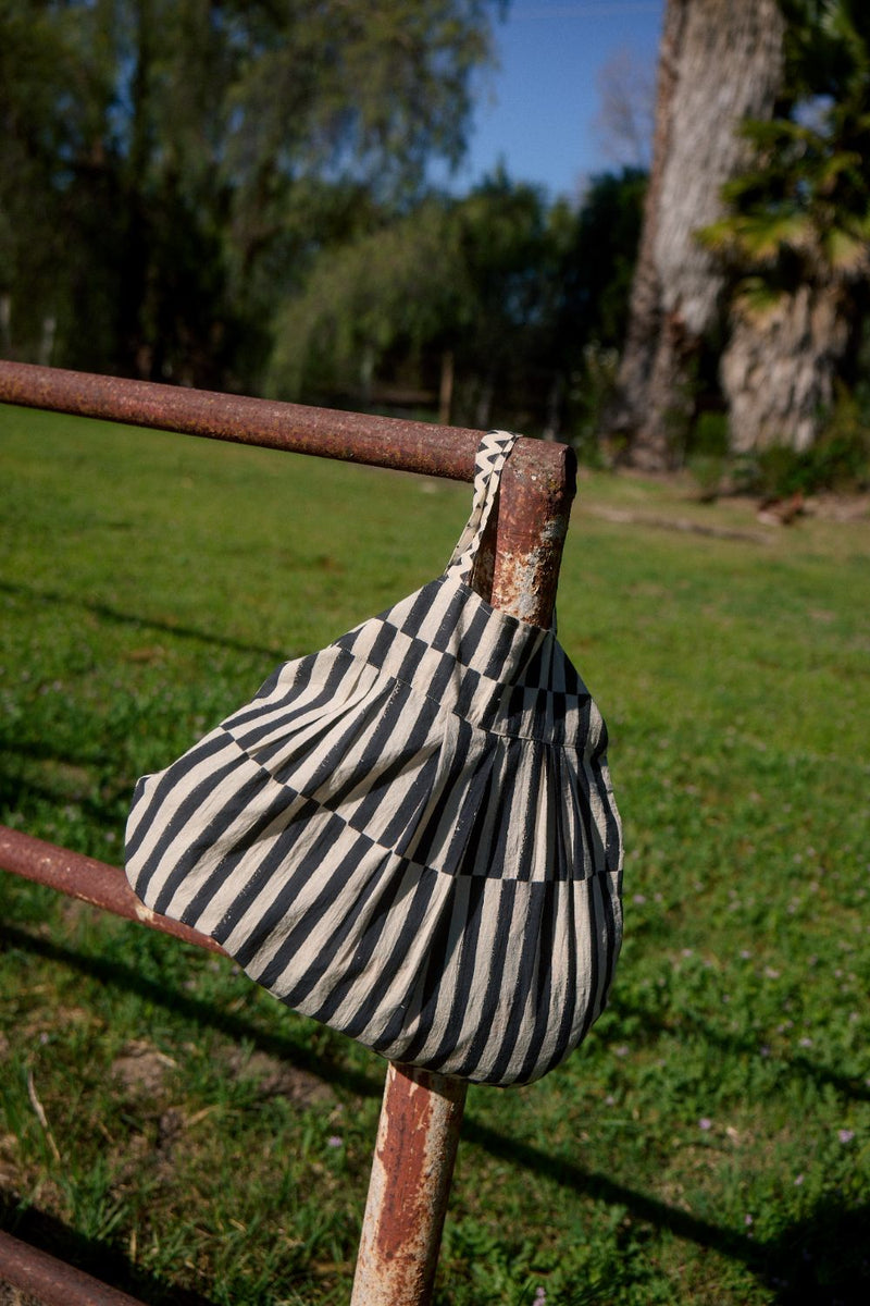 Crow Market Tote – Monochrome Stripe cotton by World of Crow in beige color for women in Singapore