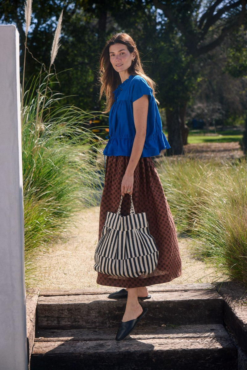 Crow Market Tote – Monochrome Stripe cotton by World of Crow in beige color for women in Singapore