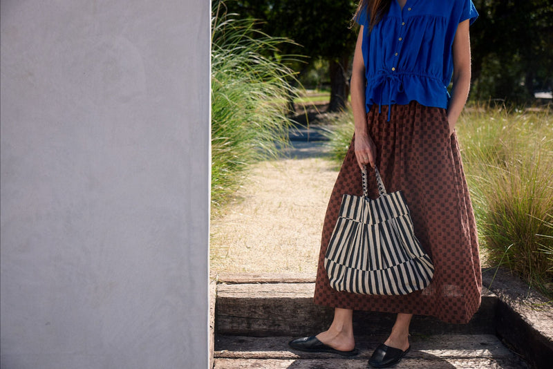 Crow Market Tote – Monochrome Stripe cotton by World of Crow in beige color for women in Singapore