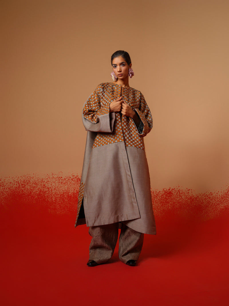 Current Overlay-Leaf green + Grey mysore silk jackets and overlays by Stoique in leaf green, grey for women in Singapore