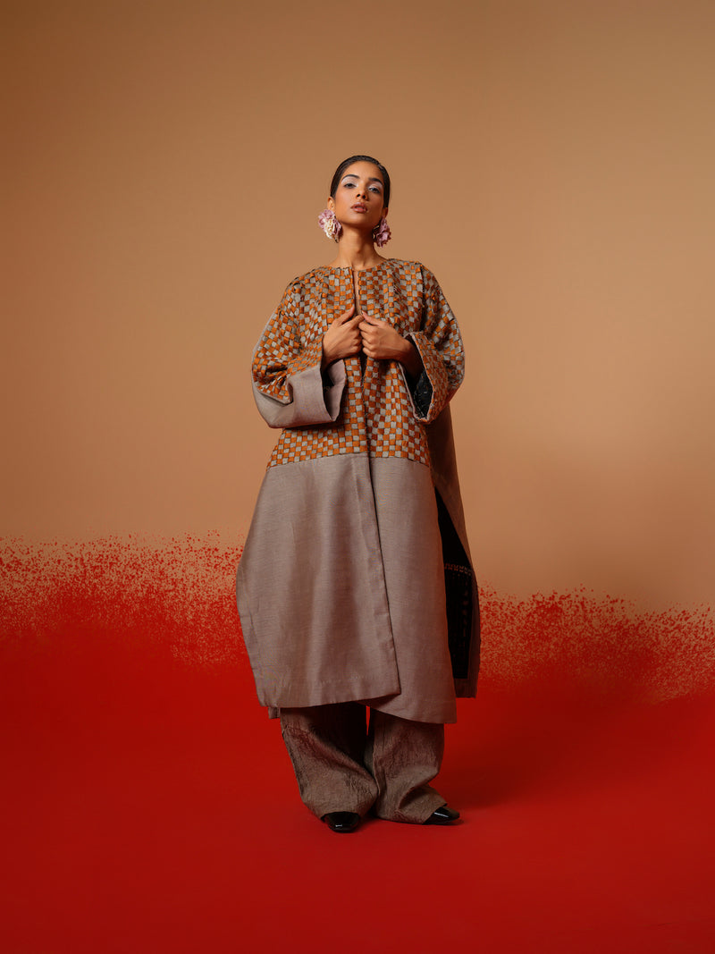 Current Overlay-Leaf green + Grey mysore silk jackets and overlays by Stoique in leaf green, grey for women in Singapore