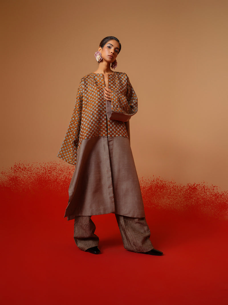 Current Overlay-Leaf green + Grey mysore silk jackets and overlays by Stoique in leaf green, grey for women in Singapore