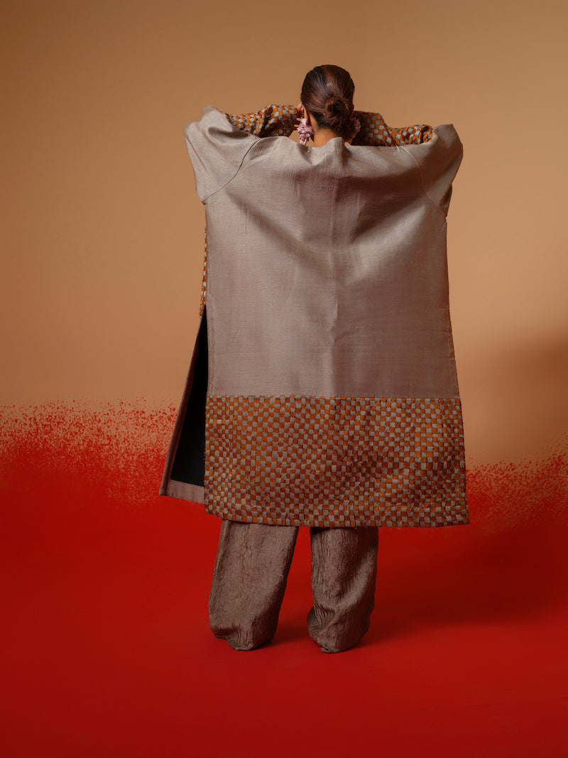 Current Overlay-Leaf green + Grey mysore silk jackets and overlays by Stoique in leaf green, grey for women in Singapore