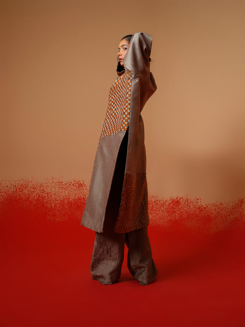 Current Overlay-Leaf green + Grey mysore silk jackets and overlays by Stoique in leaf green, grey for women in Singapore