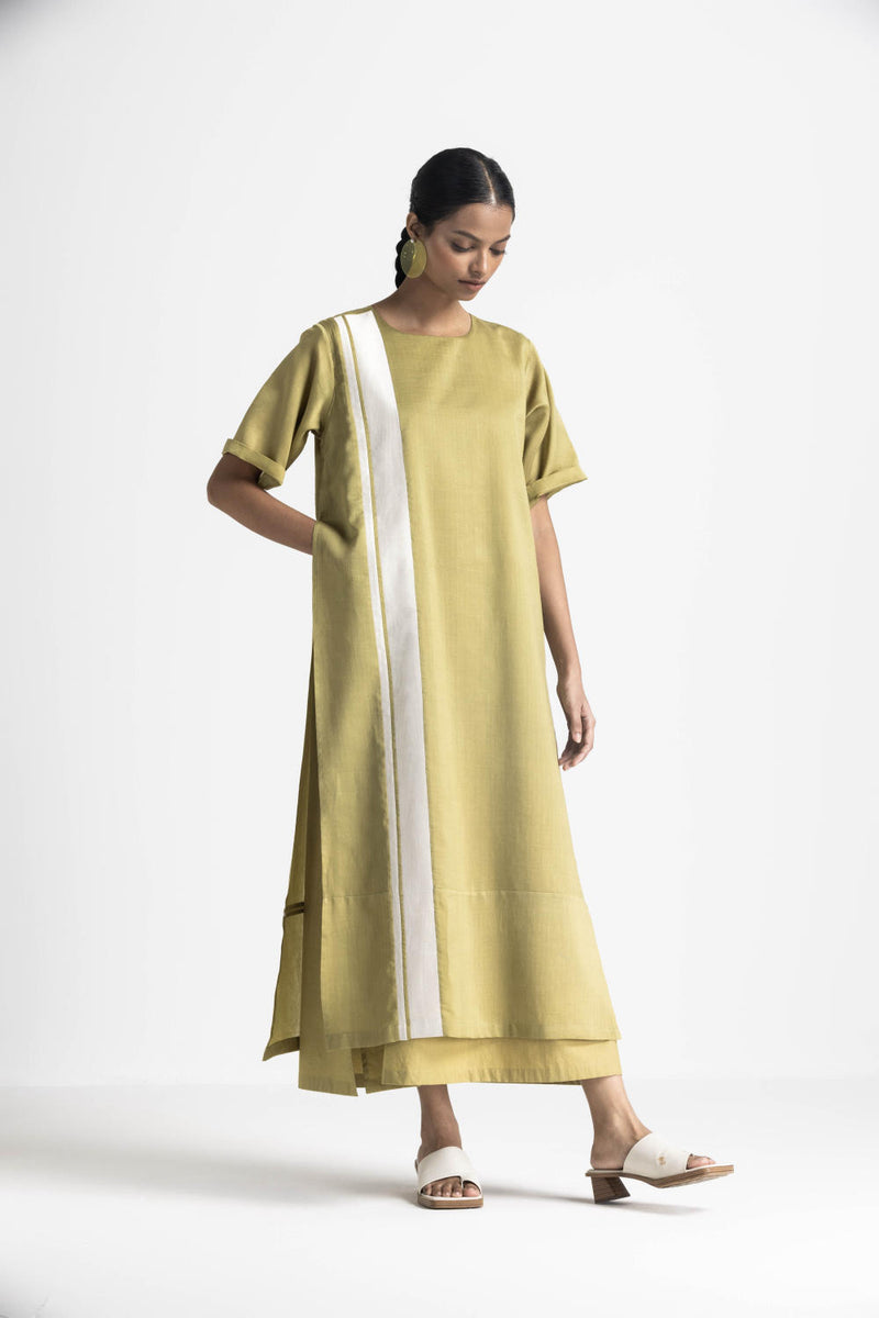 DOUBLE LAYER DRESS - MOSS GREEN poplin by THREE in green color for women in Singapore