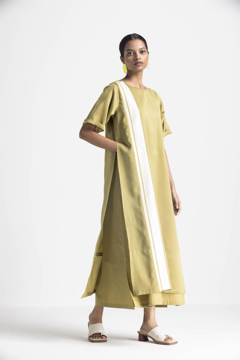 DOUBLE LAYER DRESS - MOSS GREEN poplin by THREE in green color for women in Singapore