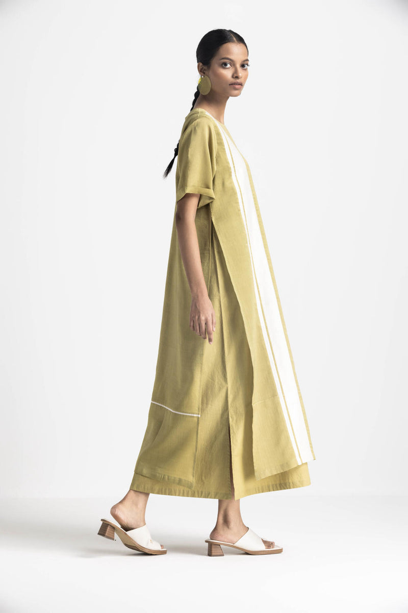 DOUBLE LAYER DRESS - MOSS GREEN poplin by THREE in green color for women in Singapore