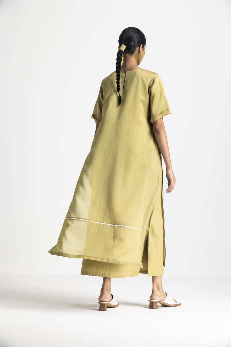 DOUBLE LAYER DRESS - MOSS GREEN poplin by THREE in green color for women in Singapore
