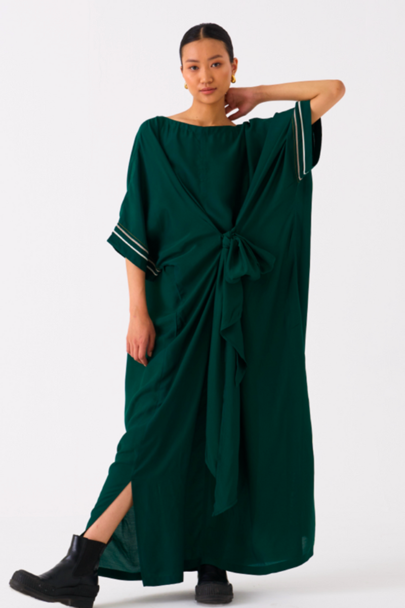 TIE KAFTAN-GREEN bemberg by THREE in green color for women in Singapore