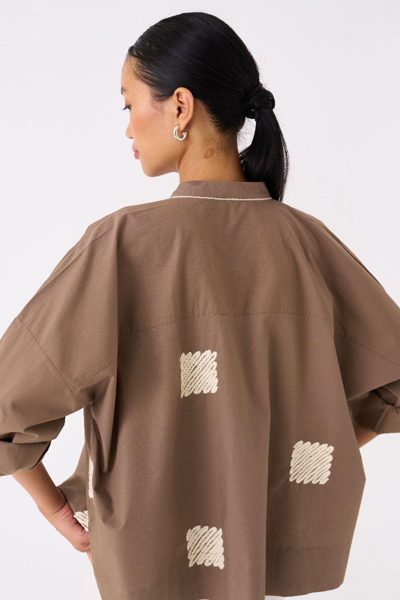 WAVE EMB. TOP-CEDAR poplin by THREE for women in Singapore