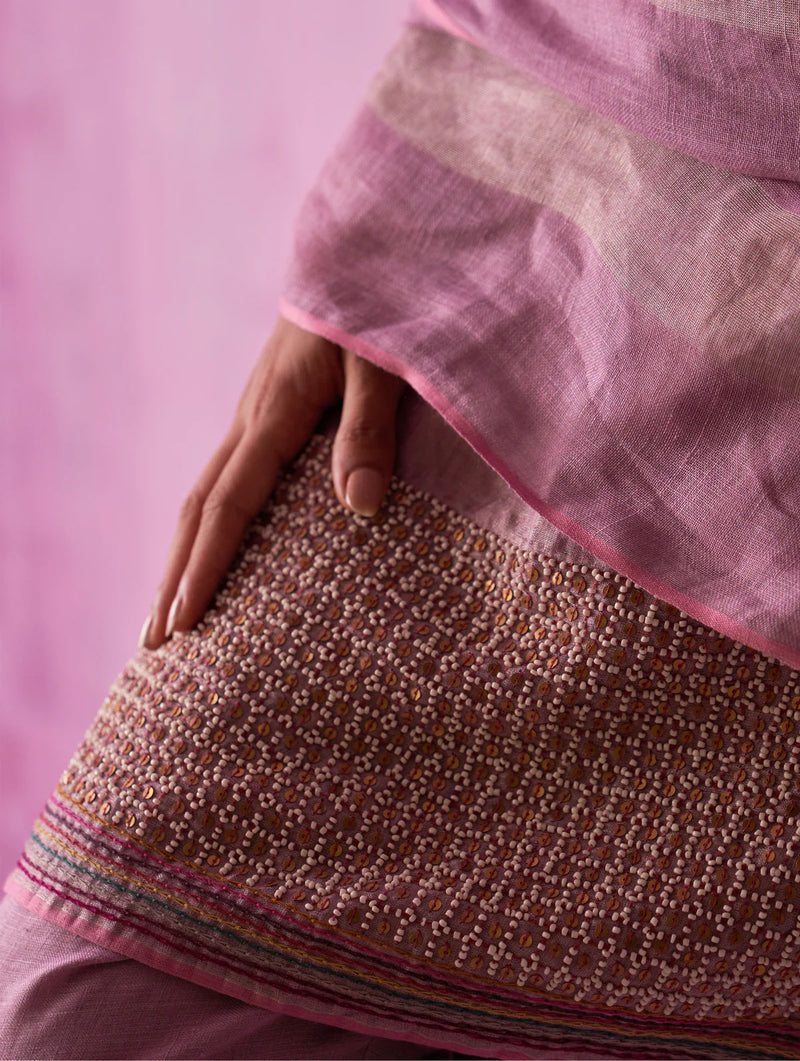 Irum Hand-Embroidered Sleeveless Kurta - Lavender linen by Manan for women in Singapore