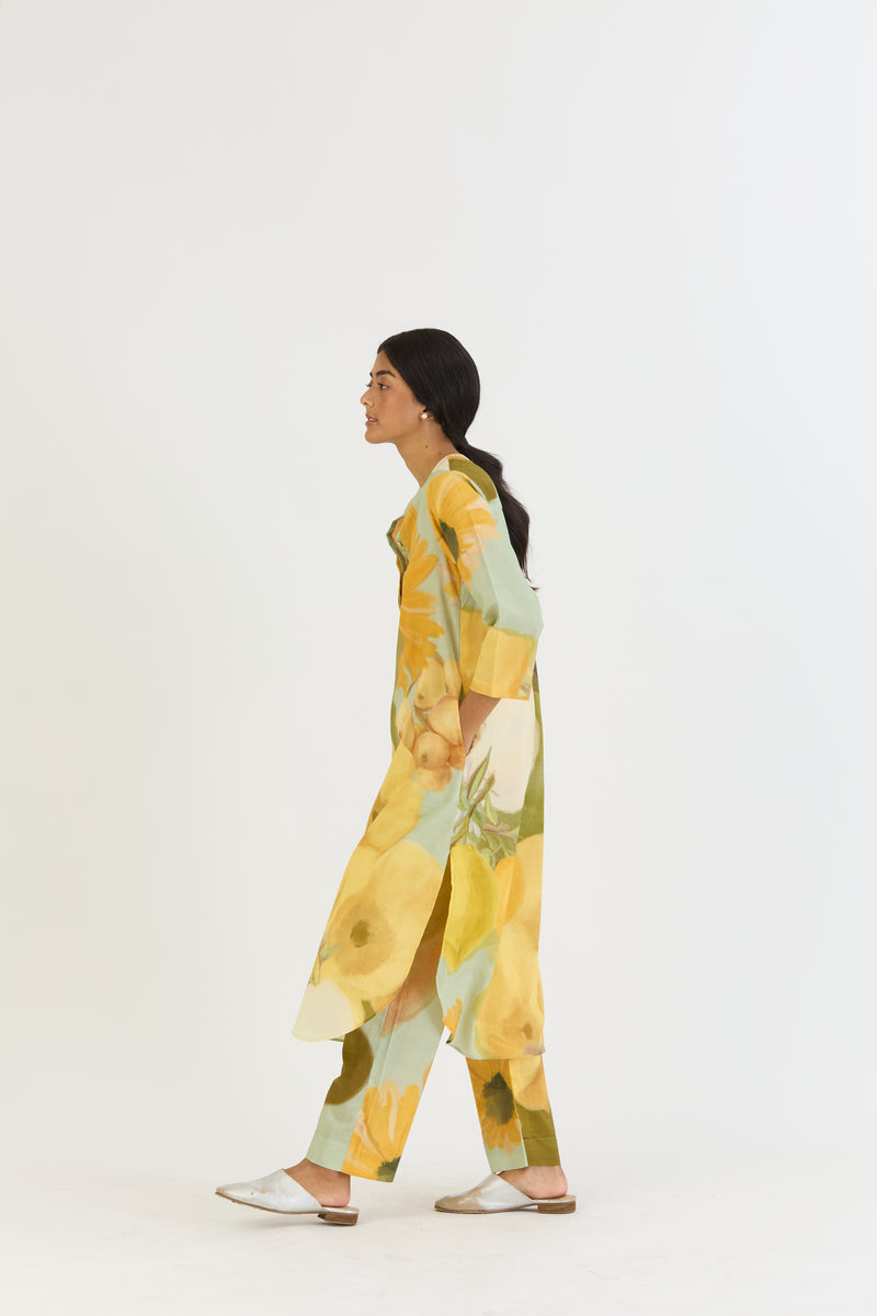 LEMONADE LONG KURTA SET cotton by Yam in yellow color for women in Singapore