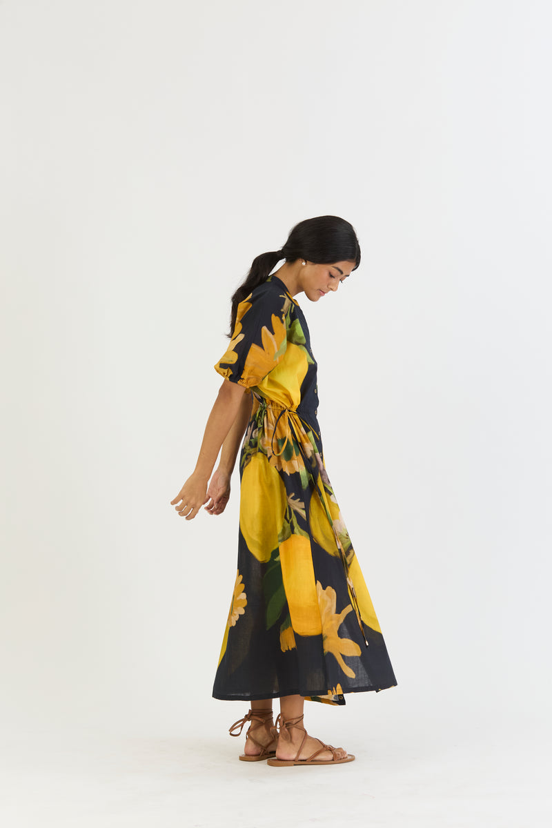 POMELLO SIDE TIE UP DRESS cotton by Yam in yellow color for women in Singapore