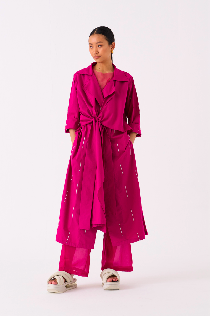 EMB. TIE JACKET-FUSCHIA poplin by THREE for women in Singapore