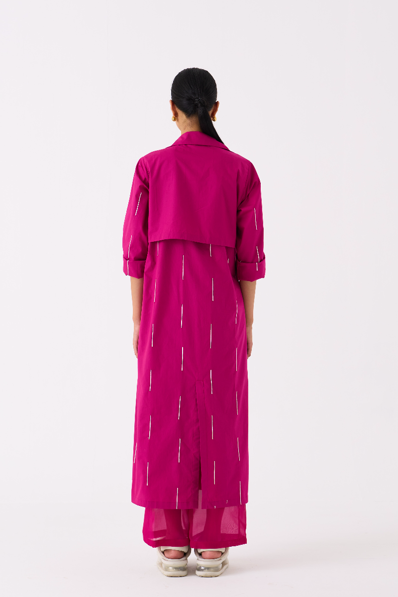 EMB. TIE JACKET CO-ORD 
(SET OF 2)-FUSCHIA poplin by THREE for women in Singapore
