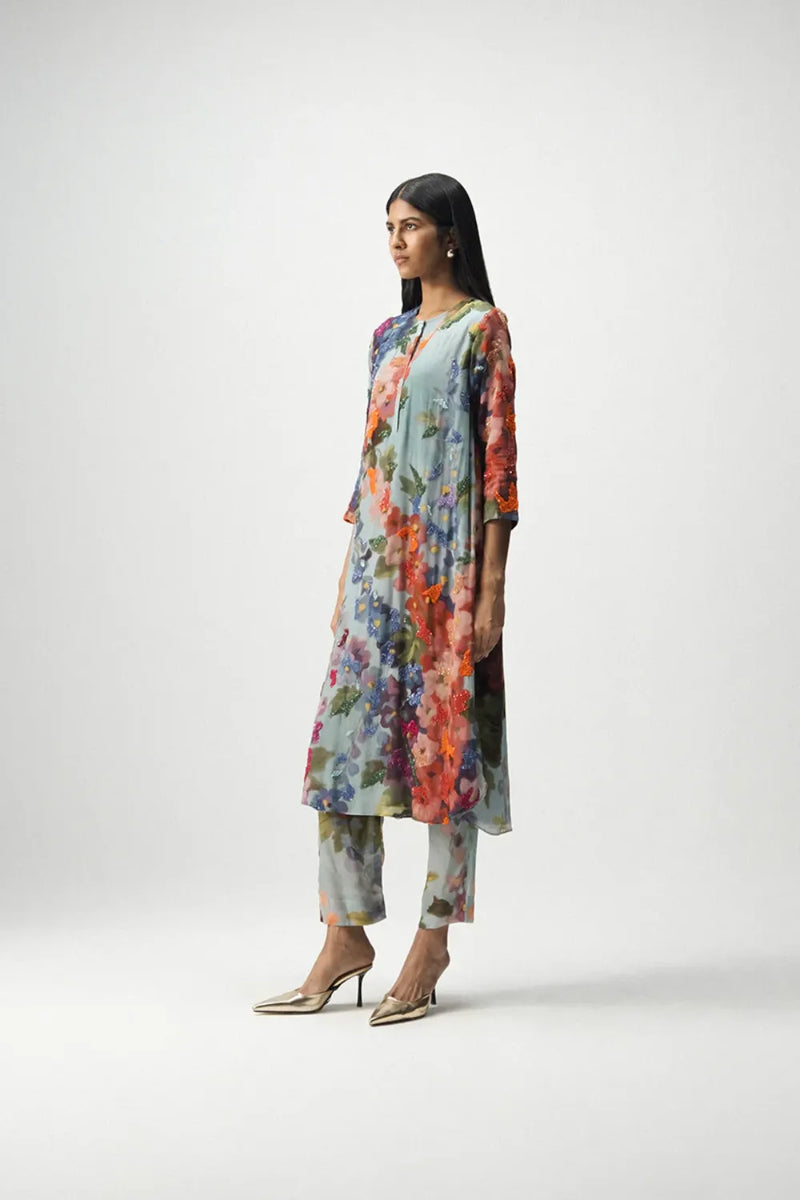 DARLINGTON LONG EMBROIDERED KURTA SET mul by Yam in multi color for women in Singapore