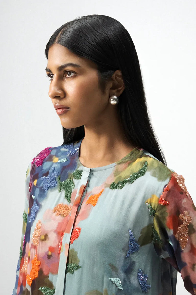 DARLINGTON LONG EMBROIDERED KURTA SET mul by Yam in multi color for women in Singapore