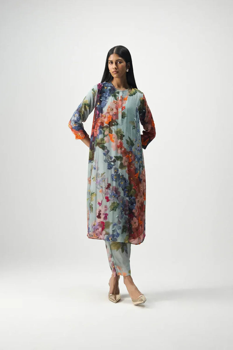 DARLINGTON LONG EMBROIDERED KURTA SET mul by Yam in multi color for women in Singapore