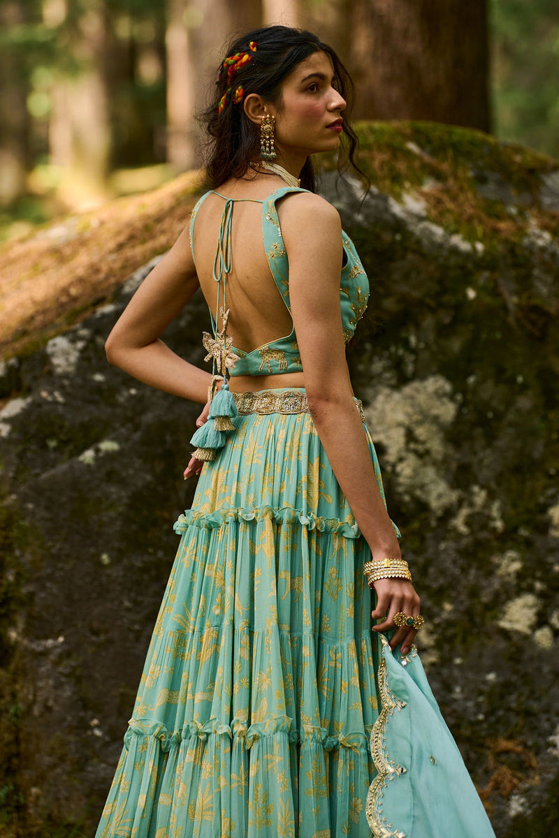 Dawn Lehenga Set georgettte by Paulmi & Harsh-kahan Sep'26 in blue for women in Singapore