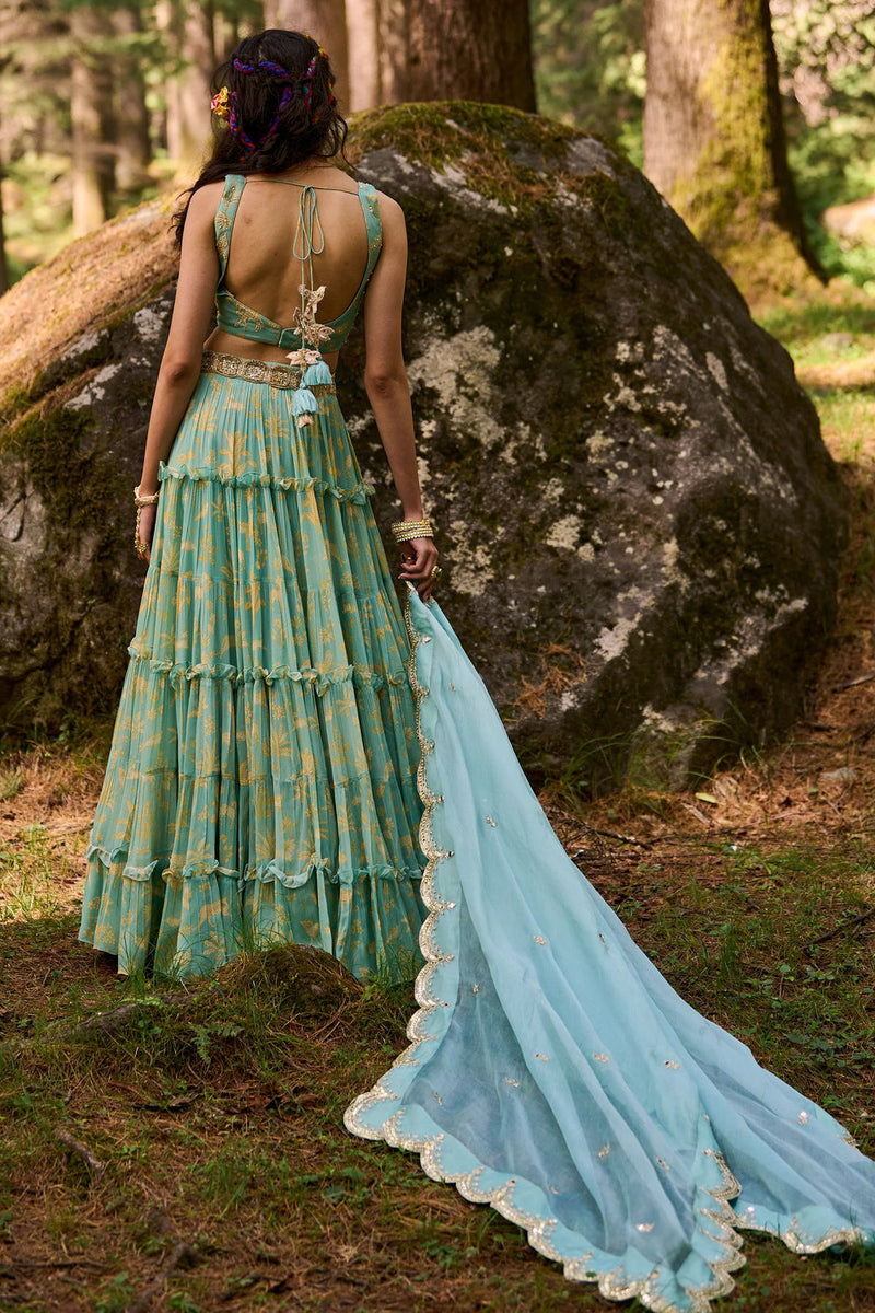 Dawn Lehenga Set georgettte by Paulmi & Harsh-kahan Sep'26 in blue for women in Singapore