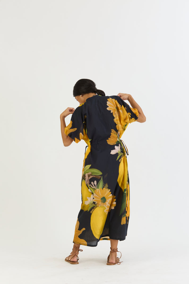 POMELLO SIDE TIE UP DRESS cotton by Yam in yellow color for women in Singapore