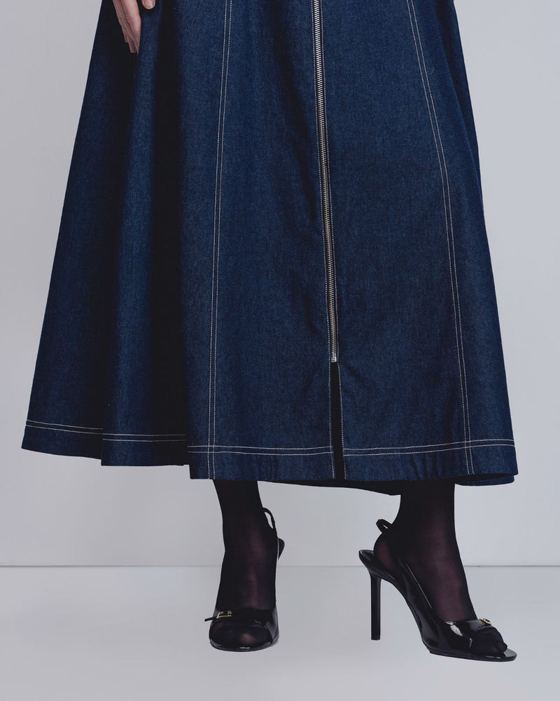 Denim Panelled Dress - Denim Blue cotton Buy Denim Panelled Dress - Denim Blue from C&W | Dresses for Women by Leh Studios in blue color for women in Singapore