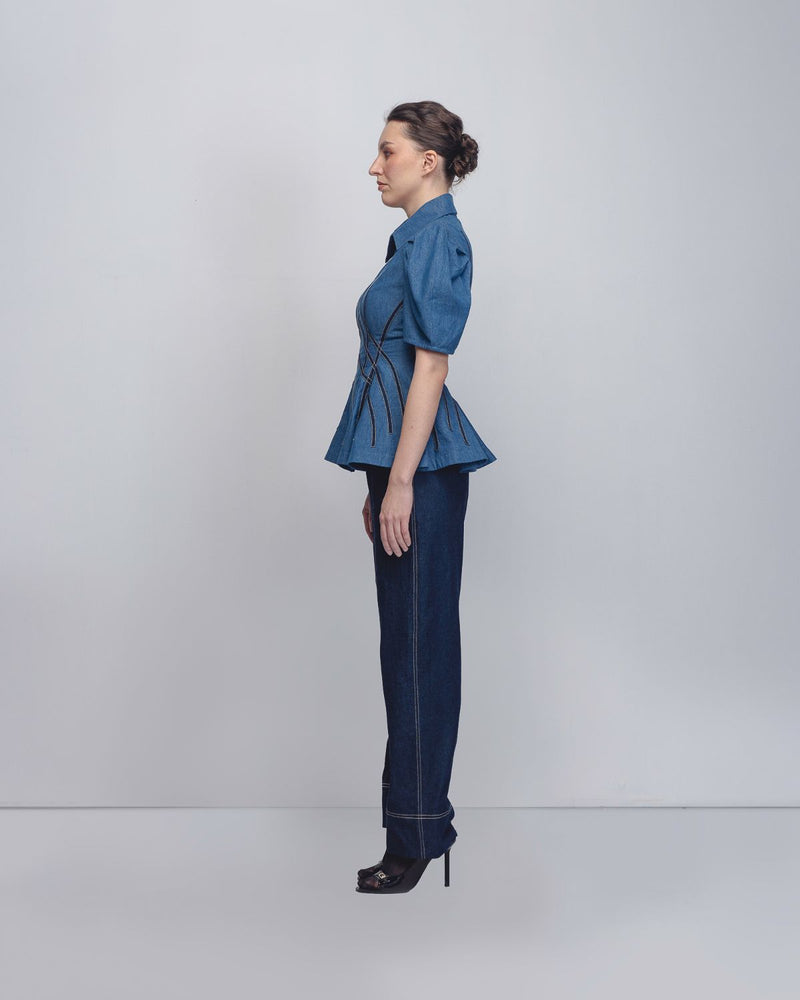Spirale Denim Top - Denim Blue cotton Buy Spirale Denim Top - Denim Blue from C&W | Tops And Shirts for Women by Leh Studios in blue color for women in Singapore